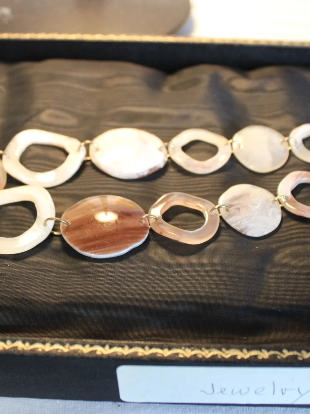 Women's Beige and Cream Shell-Link Statement Necklace